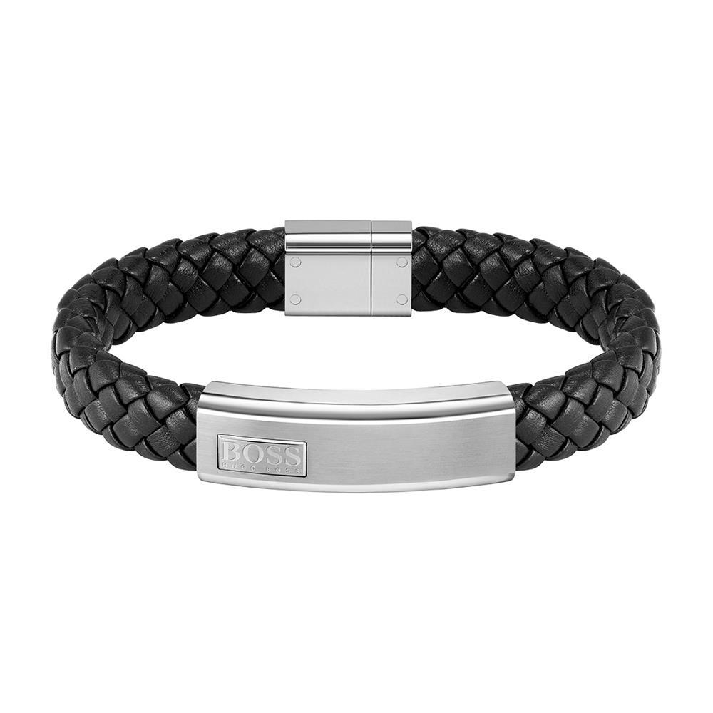 HUGO BOSS Brown Leather & Gold Stainless Steel Bracelet - Michalopoulos  Jewellery