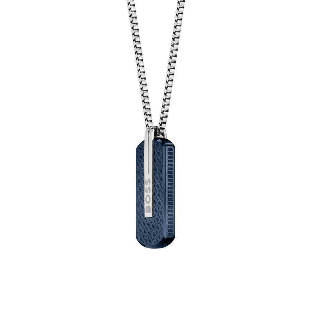 BOSS Jewellery Men's Stainless Steel Blue Dog Tag Pendant Necklace 1580354  - First Class Watches™ USA