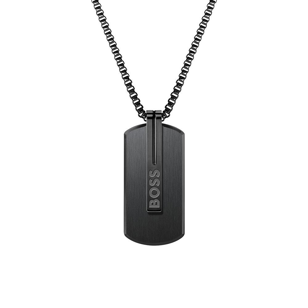 BOSS - Grey-plated chain necklace with branded clasp