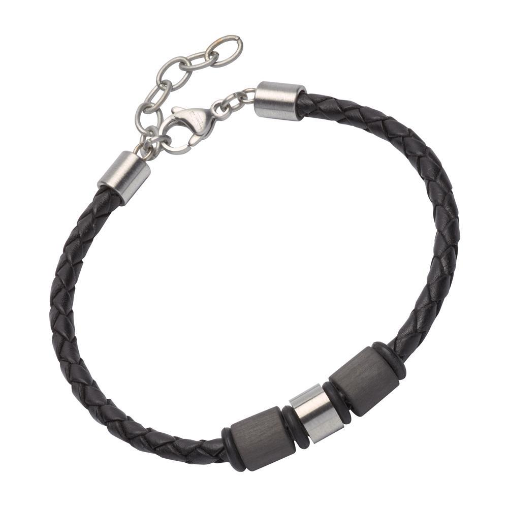 Armband aus schwarzem Leder mit Zierelementen LB0478 | Edelstahlarmbänder