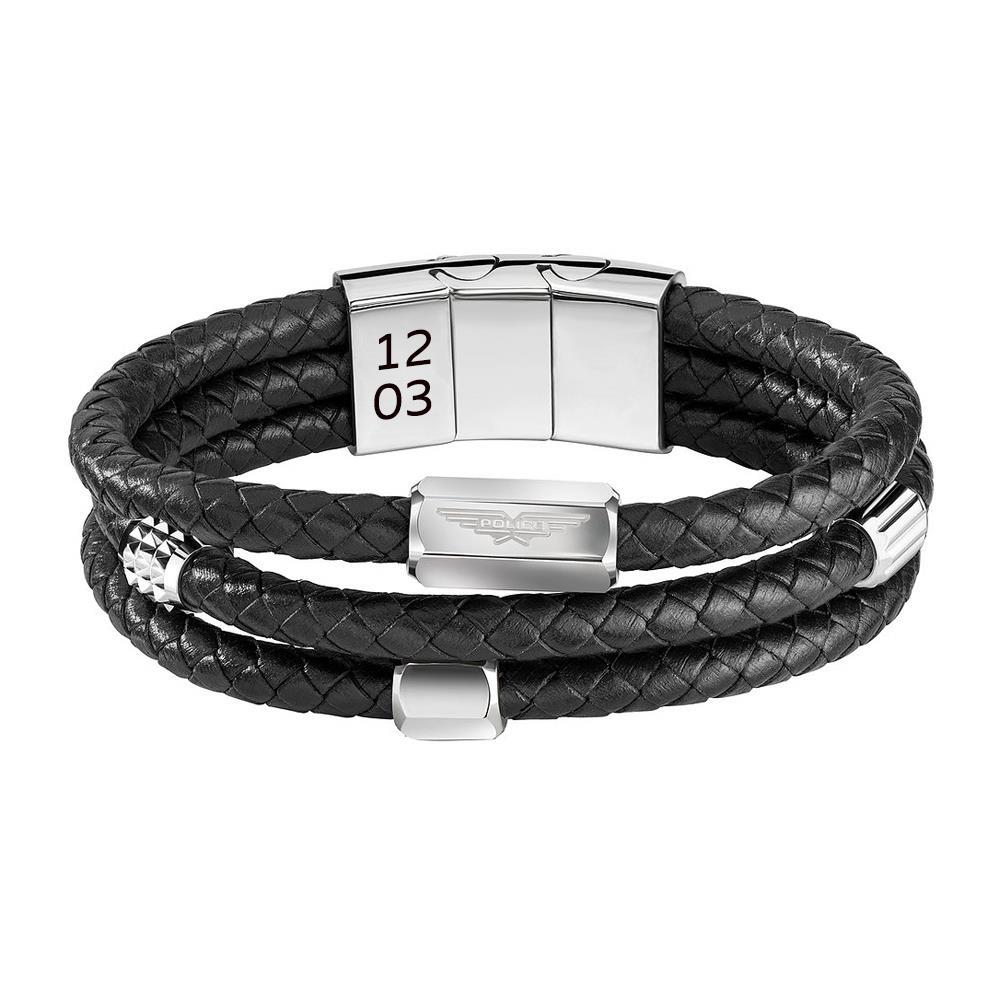 Bracelet Stainless PEJGB2009021 Black Police Vigan, Steel, Leather Engravable