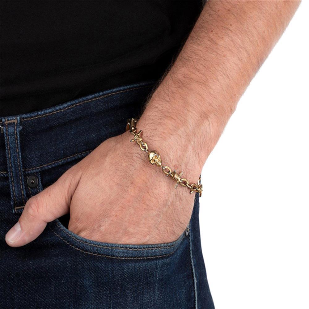 Police Men's Barbedwire Bracelet In Stainless Steel, Gold Plated  PEJGB2112323