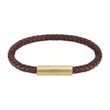 Braided Leather Bracelet, Stainless Steel, Leather, Gold-Brown