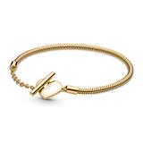 Ladies' Engraved Bracelet With T-Clasp, Heart, Gold
