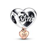 Heart charm Love you sister in sterling silver