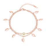 Rose Gold Plated Anklet Leaves Pearl Double Breasted