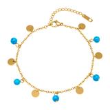 Anklet Stainless Steel Gold Plated Turquoise Beads