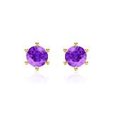 Stud Earrings For Ladies In 14K Yellow Gold With Amethysts