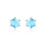Ladies Stud Earrings In 14K White Gold With Blue Topazes