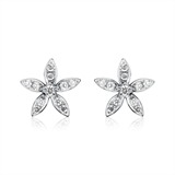 Stud Earrings 14ct White Gold Flowers With Diamonds