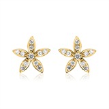 14ct Gold Stud Earrings Flowers With Diamonds