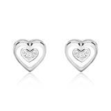 Heart Stud Earrings For Ladies In 14K White Gold Diamonds