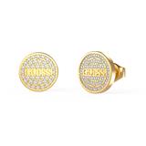 Stainless Steel Stud Earrings, Gold-Plated With Crystals