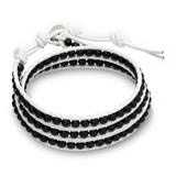 White Leather Bracelet With Onyx