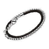 Stainless Steel Leather Bracelet Double Wrapped
