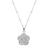 Stainless Steel Pendant Flower Pattern With Zirconia Incl. Chain