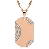 Stainless Steel Necklace Rose Dog Tag Pendant Zirconia
