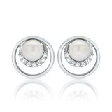 Shiny Pearl Stud Earrings Sterling Sterling Silver
