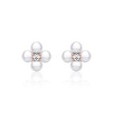 Pearl Stud Earrings Blossom In 925 Silver, Rose Gold Plated