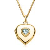 Necklace With Heart Locket Blue Stone Engravable