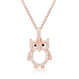 Owl Necklace In Sterling Silver Rose Gold Plated With Zirconia
