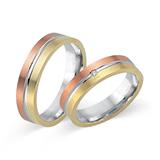 Wedding Rings 18ct Tricolour Gold With Diamond