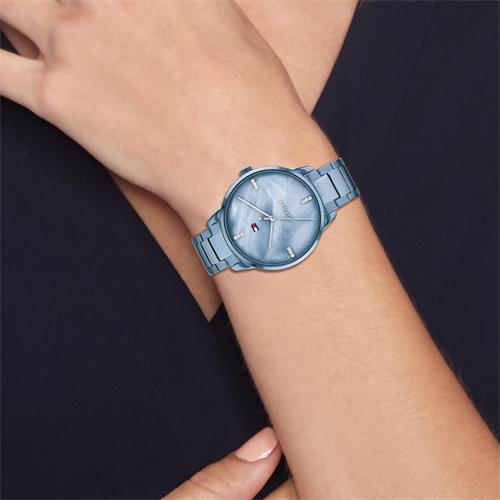 Ladies' Dress Watch In Stainless Steel With Mother-Of-Pearl, Ip Blue