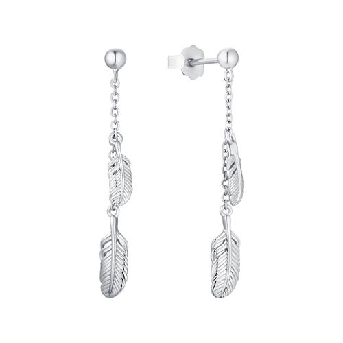 Hanging Ear Studs With Feather Motif In 925 Silver