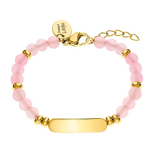 Stainless Steel Engraved Bracelet With Pink Pearls, Ip Gold