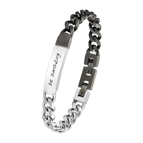 Stainless Steel Engravable Men's Bracelet, Bicolour