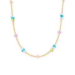 4002541224361 - Kette ohne Anhänger LEONARDO Emina 022436 Halsketten Gr Edelstahl Länge 75 cm Breite 6 mm bunt (gelbgoldfarben weiß blau pink) Damen Ketten ohne Anhänger mit Miyuki Glasperlen