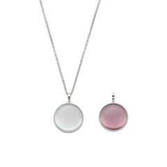 Ariba roestvrijstalen ketting met cateye, wit, roze