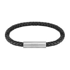 7613272428705 - Armband BOSS Schmuck Edelstahl Armschmuck Lederarmband BRAIDED LEATHER Armbänder Gr Leder-Edelstahl schwarz (edelstahlfarben schwarz) Herren Hochzeitsmode