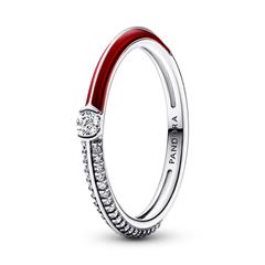 ME ring in 925 sterling zilver met Zirkonia en rood glazuur