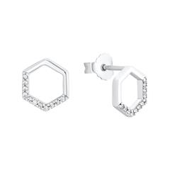 Dames oorstekers hexagon in sterling zilver, Zirkonia