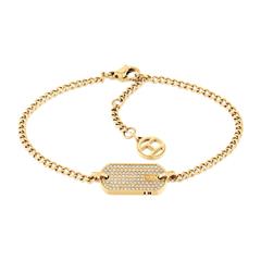 ID Tag Damenarmband mit Kristallen, Edelstahl, IP Gold