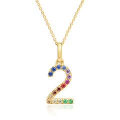 14 karaat gouden ketting nummer 2 met saffieren, veelkleurig