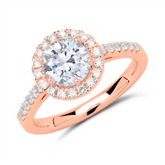 Halo ring 14 karaat roségoud met Diamanten