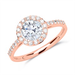 Halo ring 14 karaat roségoud met Diamanten