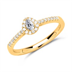 14 karaat gouden halo ring druppel Diamanten