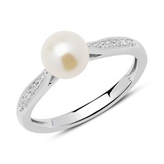 Ring 14k witgoud Diamanten zoetwaterparel