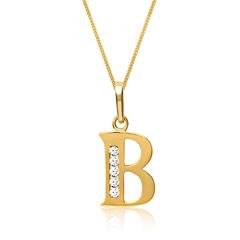 8 karaat gouden letter b hanger met Zirkonia