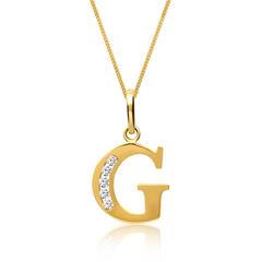 8 karaat gouden letter g hanger met Zirkonia