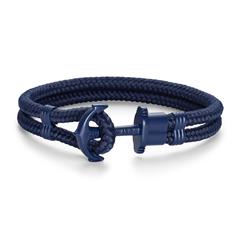 Phrep blauwe nylon armband met roestvrij stalen anker