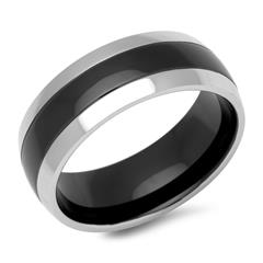 Zwart en zilverkleurige roestvrijstalen ring van 8 mm breed