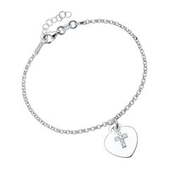 925 sterling zilveren gegraveerde hart en kruis armband met Zirkonia