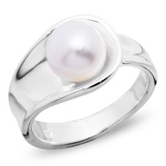 Moderne 925 zilveren ring met witte parel