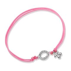 Roze textiel armband met zilveren elementen