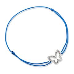 Blauwe textiel armband met zilveren element