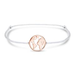 Wereld armband van grijs textiel en 925 zilver, rosé